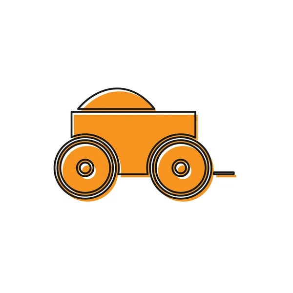 Oranžový dřevěný čtyřkolový vozík s ikonou sena izolovaný na bílém pozadí. Vektorová ilustrace — Stockový vektor