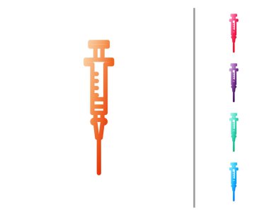 Kırmızı çizgi şırınga simgesi beyaz arkaplanda izole edildi. Aşı için şırınga, aşı, iğne, grip aşısı. Tıbbi ekipman. Renk simgelerini ayarla. Vektör İllüstrasyonu