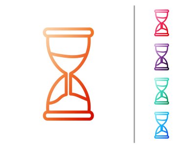 Kırmızı çizgi. Beyaz zemin üzerinde kum ikonu olan eski kum saati. Kum saati işareti. İş ve zaman yönetimi kavramı. Renk simgelerini ayarla. Vektör İllüstrasyonu