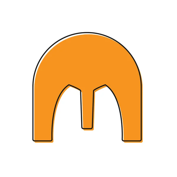Beyaz arka planda izole edilmiş baş koruma ikonu için turuncu ortaçağ demir miğferi. Vektör İllüstrasyonu — Stok Vektör
