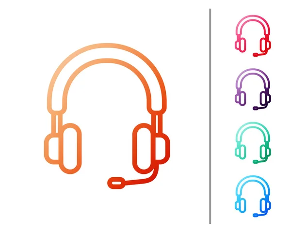 Linha vermelha Headphones ícone isolado no fundo branco. Fones de ouvido. Conceito para ouvir música, serviço, comunicação e operador. Definir ícones de cor. Ilustração vetorial — Vetor de Stock