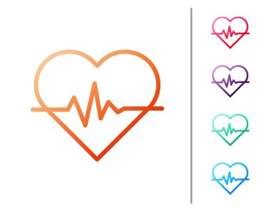 Kırmızı çizgi kalp atış simgesi beyaz arkaplanda izole edildi. Kalp atışı işareti. Kalp atışı ikonu. Kardiyogram simgesi. Renk simgelerini ayarla. Vektör İllüstrasyonu