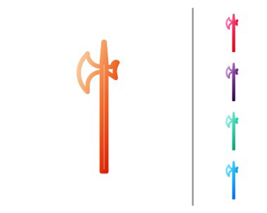 Kırmızı çizgi Ortaçağ Halberd simgesi beyaz arkaplanda izole edildi. Ortaçağ silahı. Renk simgelerini ayarla. Vektör İllüstrasyonu