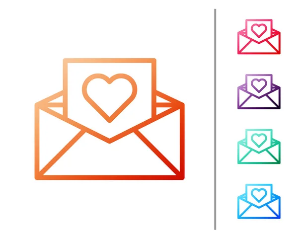 Red line Envelope with Valentine heart icon isolated on white background. Message love. Letter love and romance. Set color icons. Vector Illustration — 스톡 벡터