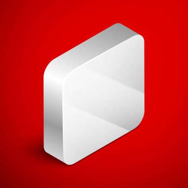 Kırmızı arkaplanda Isometric line Cream veya losyon kozmetik tüp ikonu izole edildi. Erkekler için vücut bakım ürünleri. Gümüş kare düğme. Vektör İllüstrasyonu