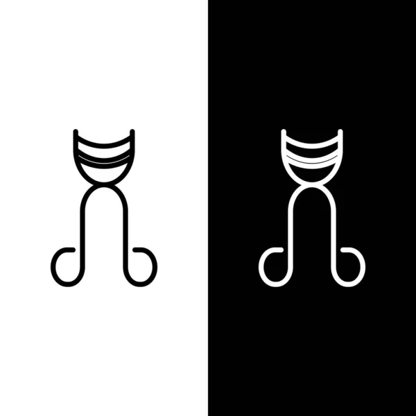 Definir linha ícone curler cílios isolado no fundo preto e branco. Maquiagem ferramenta sinal. Ilustração vetorial —  Vetores de Stock