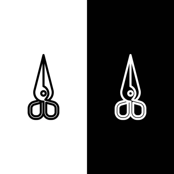 Définir ligne Ciseaux icône isolée sur fond noir et blanc. Panneau d'outil de coupe. Illustration vectorielle — Image vectorielle