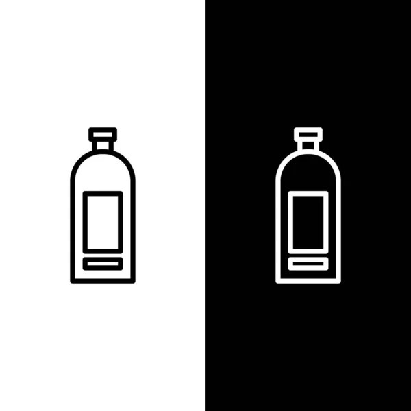 Set line Bottle of shampoo icon isolated on black and white background. Vector Illustration — Stock Vector