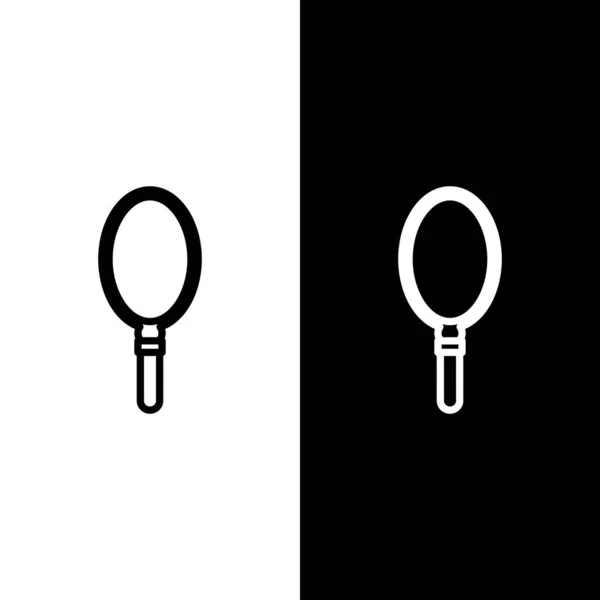 Définir la ligne Icône miroir main isolé sur fond noir et blanc. Illustration vectorielle — Image vectorielle