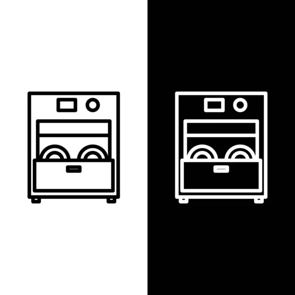 Definir linha Cozinha máquina de lavar louça ícone isolado no fundo preto e branco. Ilustração vetorial —  Vetores de Stock