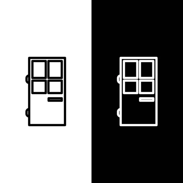 Ligne de réglage Icône de porte fermée isolée sur fond noir et blanc. Illustration vectorielle — Image vectorielle