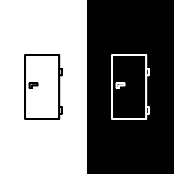 Set line closed door icon isoliert auf schwarzem und weißem Hintergrund. Vektorillustration — Stockvektor