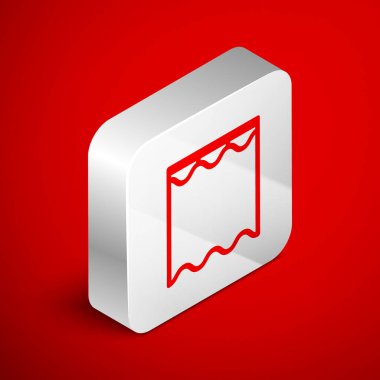 Kırmızı arkaplanda Isometric satır perde simgesi izole. Gümüş kare düğme. Vektör İllüstrasyonu