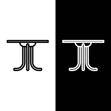 Çizgi yuvarlak masa simgesini siyah ve beyaz arkaplanda izole et. Vektör İllüstrasyonu