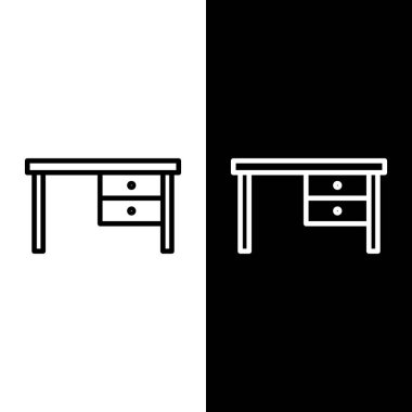 Çizgi ofis masa simgesini siyah beyaz arkaplanda ayır. Vektör İllüstrasyonu