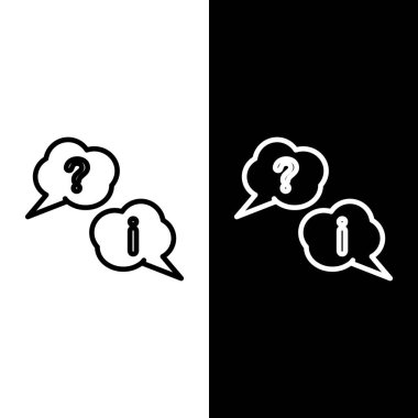 Konuşma baloncuklarını Soru ve Ünlem simgesiyle siyah ve beyaz arkaplanda izole et. Faq işareti. Dosyaları kopyala, konuşma balonu ve grafiğini çıkar. Vektör İllüstrasyonu