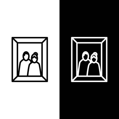 Resim çerçevesini siyah ve beyaz arkaplanda izole edilmiş tablo simgesine ayarla. Sevgililer Günü sembolü. Vektör İllüstrasyonu