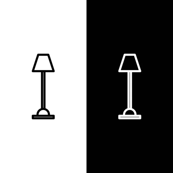 Set line Icono de lámpara de pie aislado sobre fondo blanco y negro. Ilustración vectorial — Archivo Imágenes Vectoriales