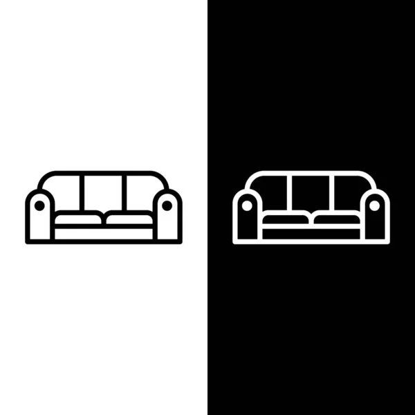 Définir l'icône Canapé ligne isolé sur fond noir et blanc. Illustration vectorielle — Image vectorielle