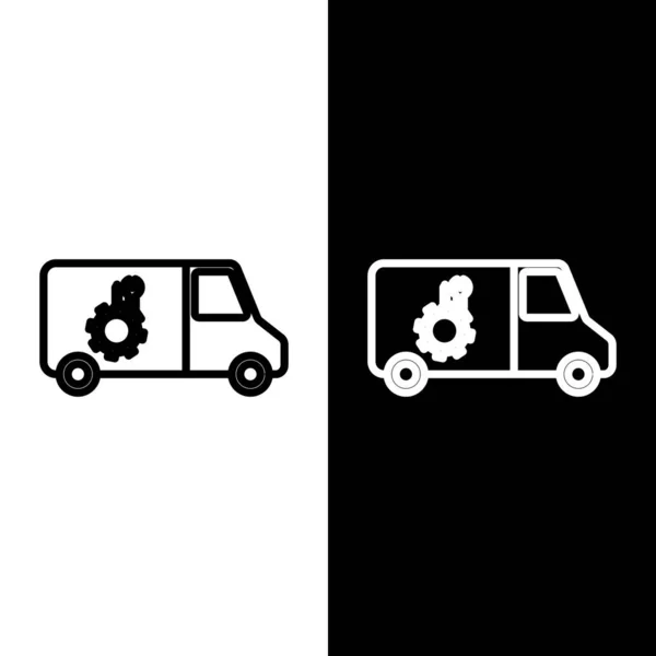 Imposta linea Icona servizio auto isolata su sfondo bianco e nero. Servizio di riparazione meccanico automatico. Segnale di manutenzione. Illustrazione vettoriale — Vettoriale Stock