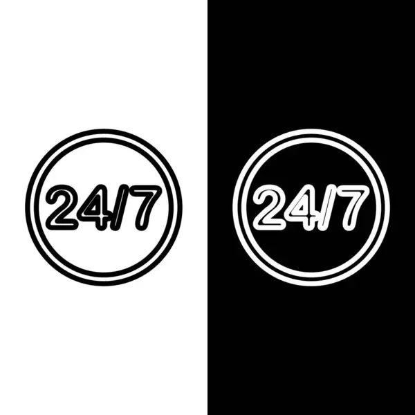 Set line Clock 24 hours icon isolated on black and white background. All day cyclic icon. 24 hours service symbol. Vector Illustration — Stock Vector