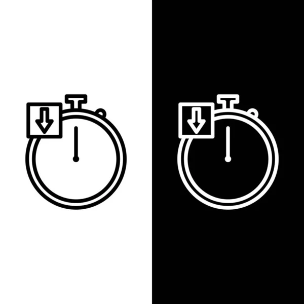 Définir la ligne icône chronomètre isolé sur fond noir et blanc. Signe de minuterie. Chronomètre. Illustration vectorielle — Image vectorielle