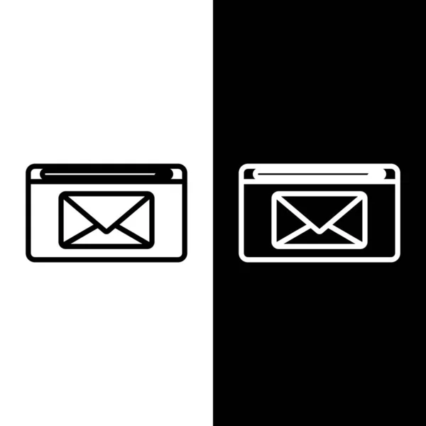 Set line Mail and e-mail icon isolated on black and white background. Envelope symbol e-mail. Email message sign. Vector Illustration — 스톡 벡터