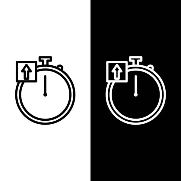 Definir linha ícone Stopwatch isolado no fundo preto e branco. Sinal do temporizador. Assinatura do cronómetro. Ilustração vetorial —  Vetores de Stock