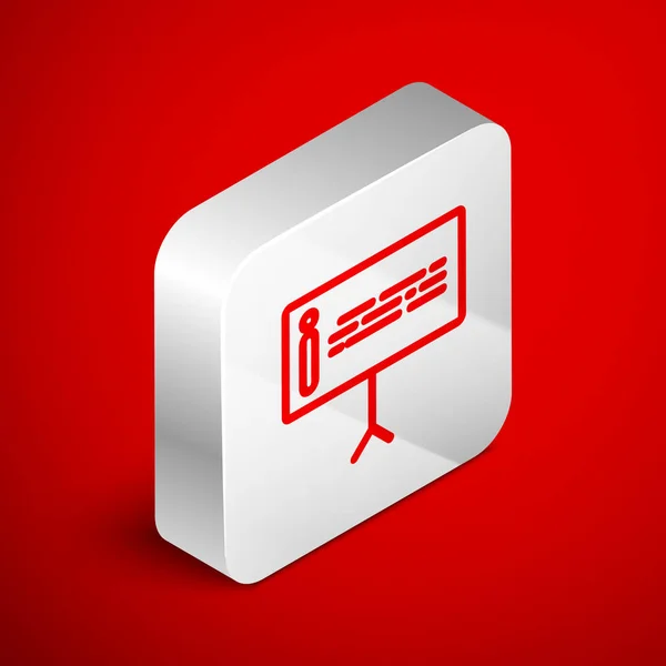 Isometric line Information icon isolated on red background. Silver square button. Vector Illustration — 스톡 벡터