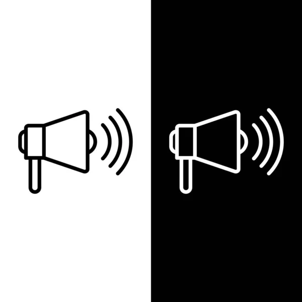 Set line Megafon-Symbol isoliert auf schwarz-weißem Hintergrund. Lautsprecheralarm. Stierhorn für Mundstück Schreiförderung. Vektorillustration — Stockvektor