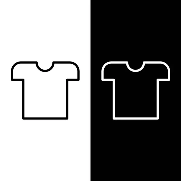 Ställ linje T-shirt ikon isolerad på svart och vit bakgrund. Vektor Illustration — Stock vektor