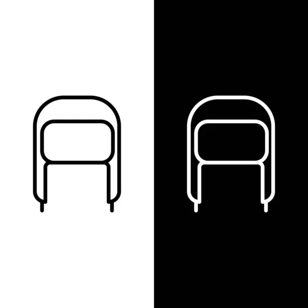 Set Line Wintermütze mit Ohrenklappen-Symbol isoliert auf schwarzem und weißem Hintergrund. Vektorillustration — Stockvektor
