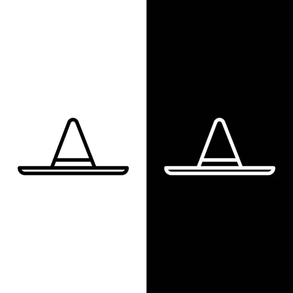 Ustaw linię Ogrodnik, rolnik lub pracownik rolny kapelusz ikona izolowane na czarno-białym tle. Ilustracja wektora — Wektor stockowy