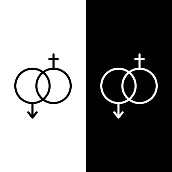 设置在黑白背景上孤立的线性别图标。 男子和妇女的象征。 性符号。 情人节的概念。 病媒图解 — 图库矢量图片