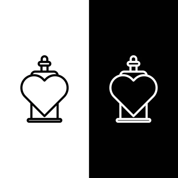 Set línea Botella con el icono de la poción de amor aislado sobre fondo blanco y negro. Símbolo de San Valentín. Ilustración vectorial — Archivo Imágenes Vectoriales