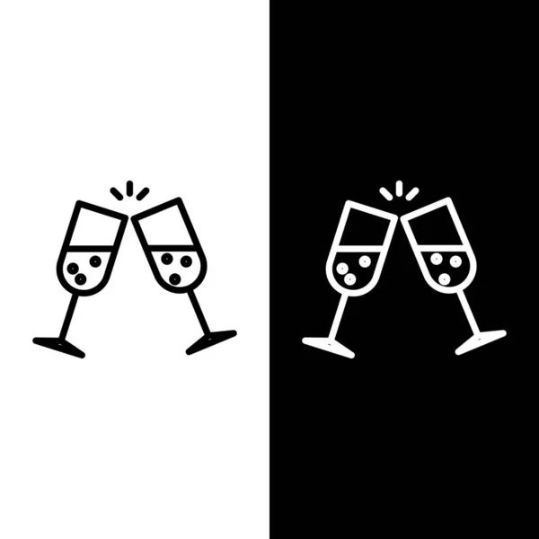 Set line Glass of champagne icon isolated on black and white background. Vector Illustration — ストックベクタ