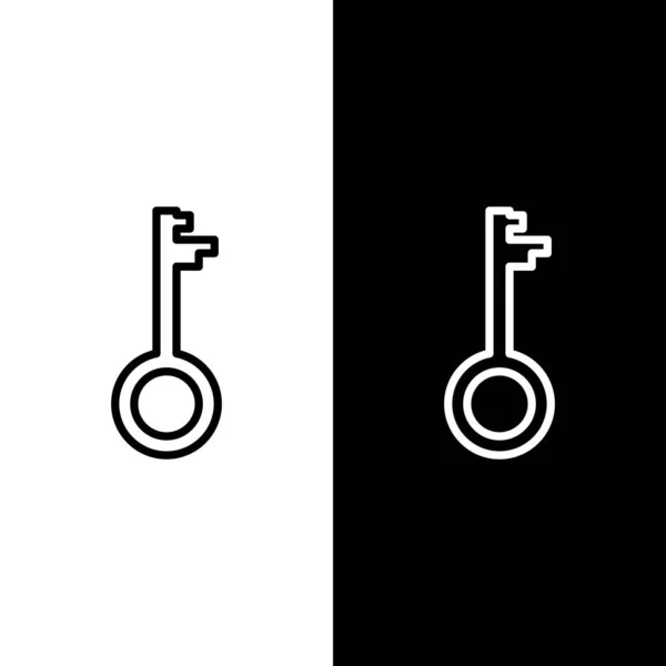 Establecer línea Icono de llave antigua aislado sobre fondo blanco y negro. Ilustración vectorial — Archivo Imágenes Vectoriales
