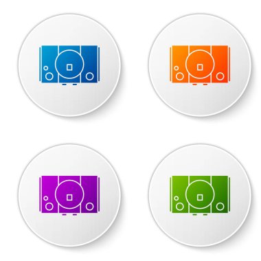 Beyaz arkaplanda izole edilmiş renkli video oyun konsolu simgesi. Simgeleri daire düğmelerine ayır. Vektör İllüstrasyonu