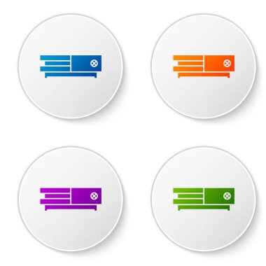 Beyaz arkaplanda izole edilmiş renkli video oyun konsolu simgesi. Simgeleri daire düğmelerine ayır. Vektör İllüstrasyonu