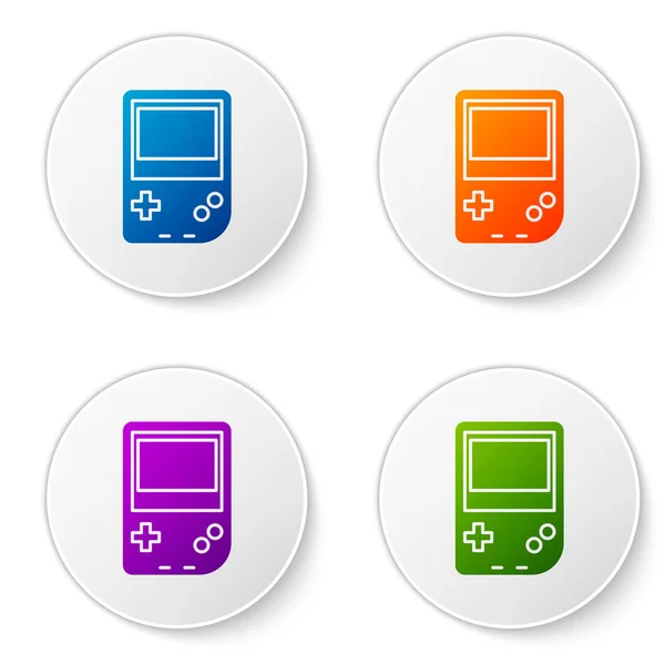 Color Portable video game console icon isolated on white background. Gamepad sign. Gaming concept. Set icons in circle buttons. Vector Illustration — 스톡 벡터