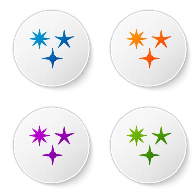 Beyaz arkaplanda izole edilmiş düşen renkli yıldız simgesi. Göktaşı, göktaşı, kuyruklu yıldız, asteroid, yıldız ikonu. Simgeleri daire düğmelerine ayır. Vektör İllüstrasyonu