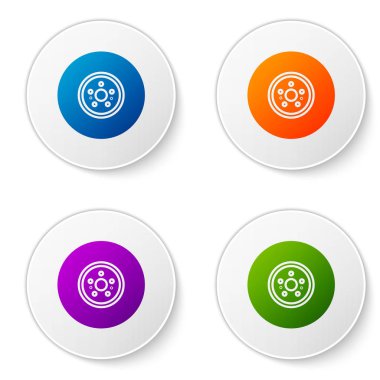 Beyaz arkaplanda renkli araba fren diski simgesi izole edildi. Simgeleri daire düğmelerine ayır. Vektör İllüstrasyonu