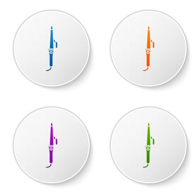 Beyaz arkaplanda izole edilmiş saç ikonu için saç maşası. Saç düzleştirici ikonu. Simgeleri daire düğmelerine ayır. Vektör İllüstrasyonu