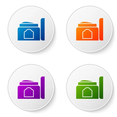 Beyaz arka planda izole edilmiş renkli krem ya da losyon kozmetik tüp ikonu. Erkekler için vücut bakım ürünleri. Simgeleri daire düğmelerine ayır. Vektör İllüstrasyonu