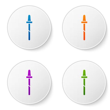 Renkli Pipette simgesi beyaz arkaplanda izole edildi. Tıbbi, kozmetik, kimya laboratuvarı ekipmanları. Simgeleri daire düğmelerine ayır. Vektör İllüstrasyonu