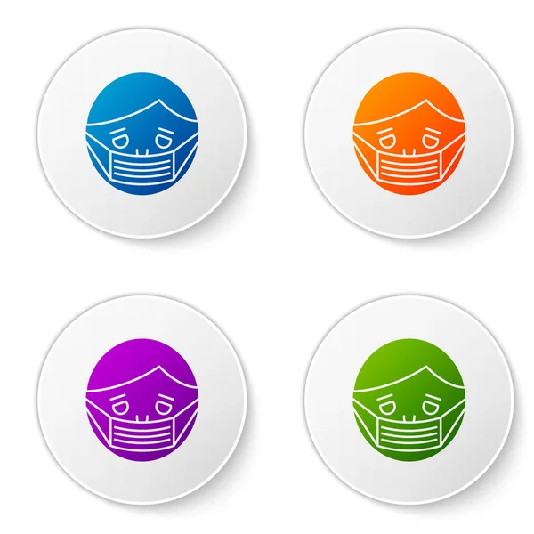 Gesicht eines farbigen Mannes in einer medizinischen Schutzmaske auf weißem Hintergrund. Quarantäne. setzen Sie Symbole in Kreis-Buttons. Vektorillustration — Stockvektor