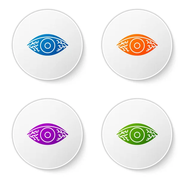 Farbe rötliches Auge aufgrund viraler, bakterieller oder allergischer Konjunktivitis Symbol auf weißem Hintergrund isoliert. setzen Sie Symbole in Kreis-Buttons. Vektorillustration — Stockvektor