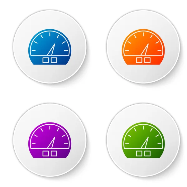 Color Speedometer icon isolated on white background. Set icons in circle buttons. Vector Illustration — Stock Vector