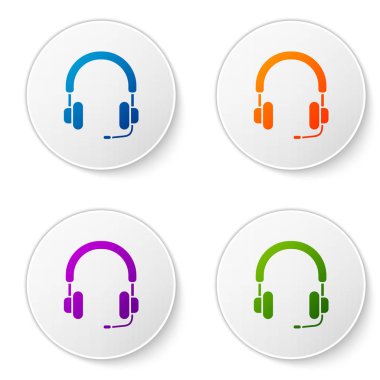 Renkli kulaklık simgesi beyaz arkaplanda izole edildi. Kulaklıklar. Müzik, hizmet, iletişim ve operatör konsepti. Simgeleri daire düğmelerine ayır. Vektör İllüstrasyonu
