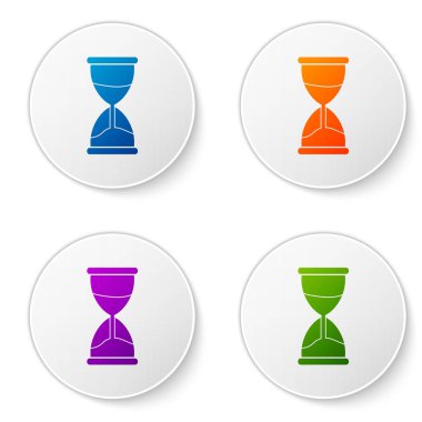 Renk eski akan ile kum saati kum simgesi beyaz arka plan üzerinde izole. Kum saati işareti. İş ve zaman yönetimi kavramı. Simgeler daire düğmeleri ayarlayın. Vektör çizim